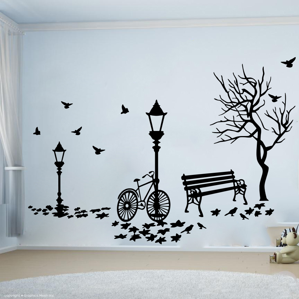 Baby Nursery Wall Lights - Moderne herfst landschap fiets boom straatlantaarn